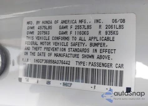 2008 Honda Accord 3.5 Ex-L from USA, damaged, VIN 1HGCP36858A076442